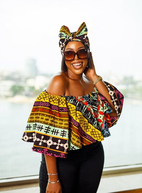 ZICO Top & Head wrap set - Ace Kouture | Buy Now on Sellox Kitenge Tops, Classy Style Outfits, Ankara Top Styles, Dope Fashion Outfits, African Dress Styles, Denim Diy Clothes, Ankara Dress Designs, African Print Shirt, African Blouses