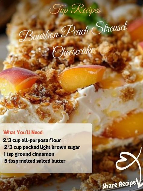 Top Recipes - Bourbon Peach Streusel Cheesecake Just... Bourbon Peach Streusel Cheesecake, Peach Bourbon Cheesecake, Bourbon Peach Cheesecake, Peach Crumb Cheesecake, Bourbon Cheesecake Recipes, Boozy Cheesecake, Bourbon Cheesecake, Peach Streusel, Peaches Recipes