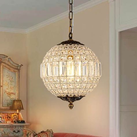 1/3/5-Light Retro French Crystal Globe Chandelier - On Sale - Bed Bath & Beyond - 38238743 Vintage Dining Room Lighting, Chandelier Over Bathtub, Chain Light Fixture, Entryway Pendant Lighting, Brass Globe, Classic Pendant Lighting, Mid Century Modern Chandelier, Retro Chandelier, Empire Chandelier