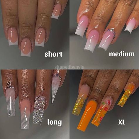 Nails Vibes ❤️ on Instagram: “Nails length chart 💅 Follow @nailsviibes By @shapedbynyla .” Nail Lengths And Shape Chart, C Shape Nails, Nails Length Chart, Different Nail Lengths, Nail Length Chart, Nail Chart, Practice Nails, Nail Shape Chart, Lexi Nails