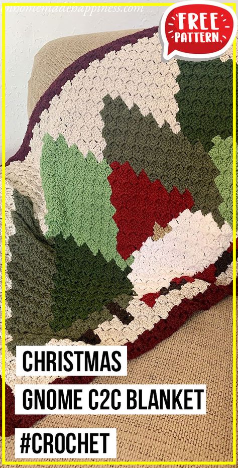 crochet Christmas Gnome C2C Blanket free pattern - FREE Crochet Blanket Pattern for Beginners. Click to Get the Pattern #Blanket #crochetpattern #crochet via @shareapattern.com Christmas Blanket Crochet Patterns Free, Free Graphgan Patterns Crochet, Grinch Crochet Blanket, Gnome C2c Crochet Pattern Free, Gnome Afghan Pattern, Christmas Afghans Crochet Patterns Free, Gnome Crochet Blanket Pattern Free, C2c Crochet Pattern Free Beginner, Gnome Crochet Blanket Patterns