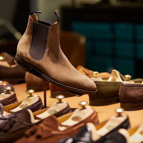 EDWARD GREEN on Instagram: "Few styles work as well across all four seasons as a Chelsea boot. The Newmarket is now available in mole suede ( pictured here ) and a new suede- Raw Umber, a subtly toned tan." Edward Green Shoes, Edward Green, Green Shoes, Chelsea Boot, Mole, Four Seasons, Chelsea Boots, Chelsea, Boots