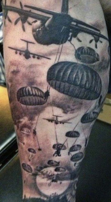 Airborne Tattoos, Military Sleeve Tattoo, Army Tattoos, Military Tattoos, Theme Tattoo, Flag Tattoo, Stomach Tattoos, Trash Polka, Outdoors Tattoo