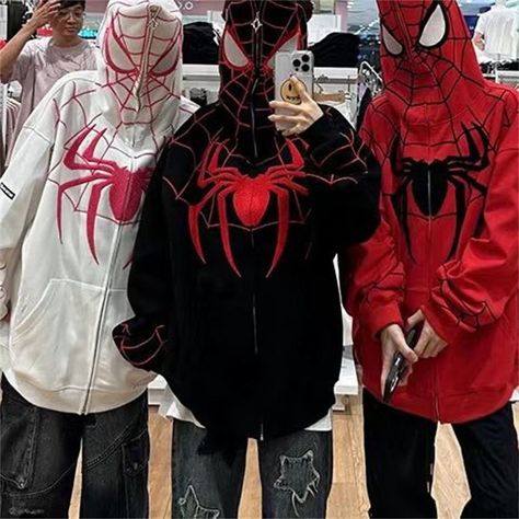 Embroideried Spider Full Zip Up Hoodies Women Men Long Sleeve Loose Jacket Hood Shirt Harajuku Hip Spiderman Sweatshirt, Spiderman Outfit, Y2k Sweatshirt, Loose Jacket, Sweatshirt Zipper, Couples Hoodies, Hip Hop Streetwear, Hoodie Outfit, Streetwear Y2k