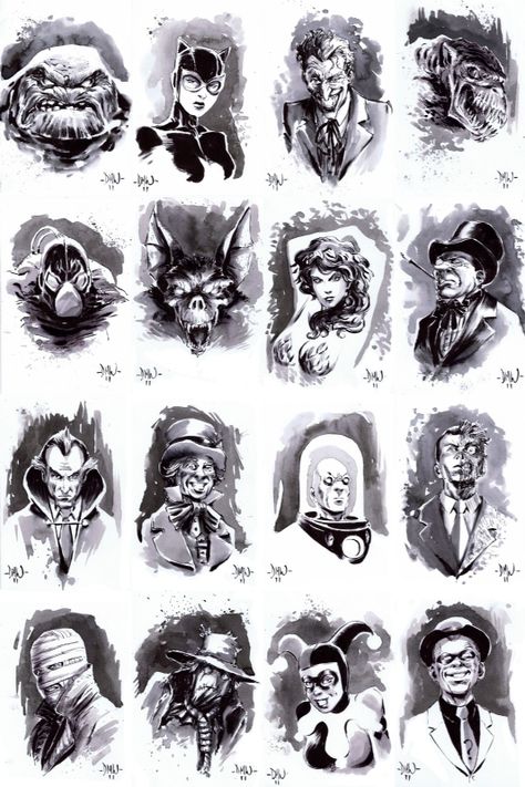 Bat Villians by Dave Wachter Batman Villians, Art Dc Comics, Joker Tattoo Design, Gotham Villains, Batman Tattoo, Batman Artwork, Arte Dc Comics, Batman Comic Art, Batman Universe