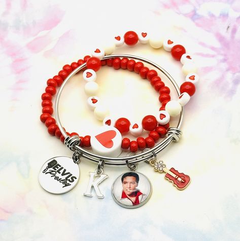 Elvis Bracelet, Beaded Heart Bracelet, Handmade Charm Bracelets, Gift Box Handmade, Beaded Heart, Photo Charms, Box Handmade, Jewelry Personalized