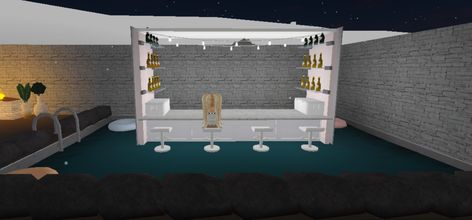 Water tiki bar in bloxburg Outside Bar Bloxburg, Bloxburg Tiki Bar, Bloxburg Drink Bar, Bar In Bloxburg, Bloxburg Coffee Bar, Bloxburg Bar Ideas, Bloxburg Bar, Bloxburg Outside, Christmas Coffee Bar