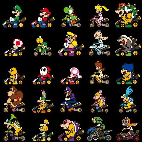 Mario kart 8 Deluxe characters Mario Kart 8 Deluxe Characters, Mario Kart Tattoo, Childhood Tattoos, Pixel Art Mario, Mario Kart Characters, Mario Kart Party, Image Pixel Art, Mario Tattoo, Super Mario Kart