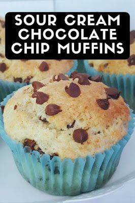 Sour Cream Chocolate Chip Muffins Muffins With Sour Cream, Recipe With Chocolate Chips, Sour Cream Blueberry Muffins, Muffins With Chocolate Chips, Sour Cream Muffins, Muffins With Chocolate, Peanut Butter Muffins, Chocolate Chip Muffin Recipe, Lunchbox Treats