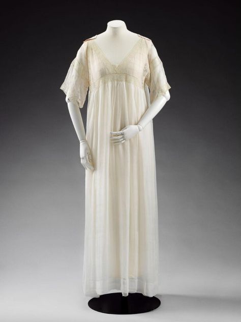 Nightdress | Lucile | V&A Explore The Collections Lady Duff Gordon, Lace Insertion, 1910s Fashion, Satin Ribbon Bow, White Chiffon, Dinner Dress, Victoria And Albert, Chiffon Skirt, Victoria And Albert Museum