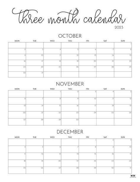 2023 Three Month Calendars Printable Meal Planner Monthly, 3 Month Calendar, Free Printable Monthly Planner, Quarterly Calendar, Organizational Printables, Free Calendars, Monthly Printable, Study Planner Printable, Monthly Planner Template