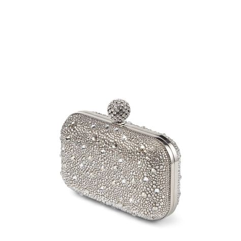 Nude Shimmer Suede Clutch Bag with Hotfix and Crystal-Encrusted Sphere Clasp|CLOUD |Cruise '20 |JIMMY CHOO Suede Clutch, Womens Designer Bags, Chain Top, Crystal Clutch, Bags Luxury, Evening Purse, Diamond Chain, Bon Bon, Designer Shoulder Bags