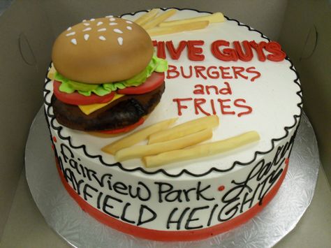 Hamburger Party Ideas, Halloween Bday Cakes, Five Guys Burgers, Hamburger Party, Five Guy Burgers, Burger Cake, Burgers And Fries, Burger And Fries, Five Guys