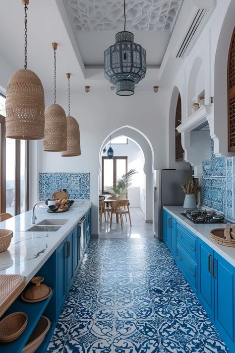 29 Boho Kitchen Ideas for a Vibrant Culinary Experience - My Elegant Home Kitchen Interior Moroccan Style, Boho Tiles Kitchen, Moroccan Interior Design Kitchen, Morocco Garden, Moroccan Kitchen Design, Boho Moroccan Decor, Boho Kitchen Curtains, Moroccan Style Kitchen, Modern Boho Kitchen