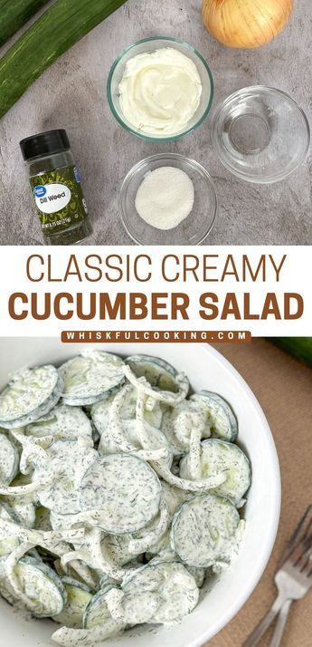 Cool and refreshing cucumber salad is made with fresh cucumbers, zippy onions, and dill sour cream dressing. Perfect for that end of summer side dish. Cucumber Salad Sour Cream, Creamed Cucumber Salad, Cucumber And Onion Salad, Sour Cream Dressing, Cucumber Salad Dressing, Garden Cucumbers, Pickled Cucumber Salad, Cucumber And Onion, Easter Side Dish