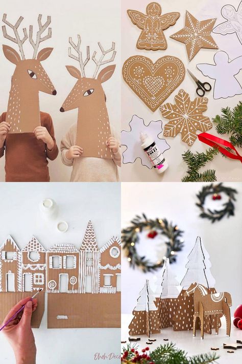 25 Best cardboard Christmas decorations & crafts ideas such as easy DIY Xmas trees, ornaments, wreaths, fireplace, gingerbread houses, winter village, snowman, etc! - A Piece of Rainbow, holiday crafts for kids, advent calendar, garland, handmade, gifts, gift tags, modern, farmhouse, boho, Scandinavian, vintage, budget decor, dollar store, Anthropologie style, wall decor Advent Calendar Garland, Cardboard Christmas Decorations, Snowman Nutcracker, Cardboard Decorations, Cardboard Gingerbread, Kids Advent Calendar, Art And Crafts Ideas, Cardboard Gingerbread House, Kids Advent