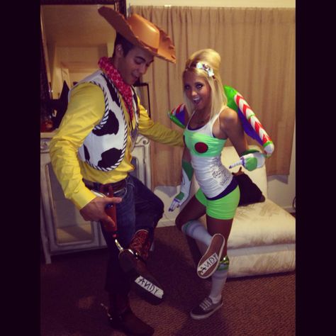 Woody and Buzz to the rescue !!! #couplescostumes #woodyandbuzz #buzzlightyear #couple #couplecostume #halloween Diy Woody Costume Men, Woody Costume Mens, Diy Woody Costume, Couplecostume Halloween, Buzz Costume, Halloween Costumes Duo, Lightyear Costume, Early Preschool, Woody Costume