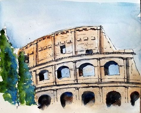 Day 23 of the Inktober challenge. Today's prompt is "Ancient". . . . #inktober2019 #inktober #stillmanandbirn #penandwash #sketching #sketchbook #watercolorlaw #lineandwash #watercolor #doodlewashed #ancientrome #rome #italy #colosseum Rome Italy Colosseum, Watercolor House Painting, Colosseum Rome, Watercolor Books, Architecture Painting, Free Entry, Famous Art, Diy Canvas Art, Unique Artwork