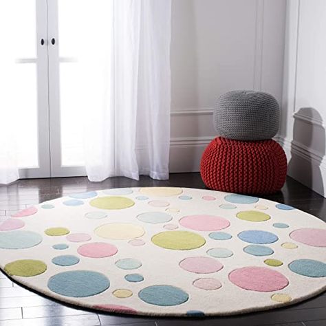 Safavieh Soho Collection SOH753A Handmade Ivory and Multi Premium Wool Round Area Rug (6' Diameter) Polka Dot Rug, Viscose Rug, Round Area Rugs, Round Rug, Ivory Rug, Transitional Design, White Area Rug, Online Home Decor Stores, Round Rugs