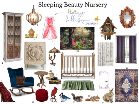 Sleeping Beauty Home Decor, Sleeping Beauty Themed Nursery, Aladdin Nursery Theme, Sleeping Beauty Bedroom Inspiration, Sleeping Beauty Room Decor, Sleeping Beauty Nursery Princess Aurora, Magical Nursery Ideas, Snow White Nursery, Sleeping Beauty Bedroom