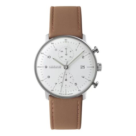 Watches | Teddy Baldassarre Max Bill Chronoscope, Junghans Max Bill, Junghans Watch, White Watches For Men, Max Bill, Amazing Watches, Unisex Watches, Brown Leather Strap, White Dial