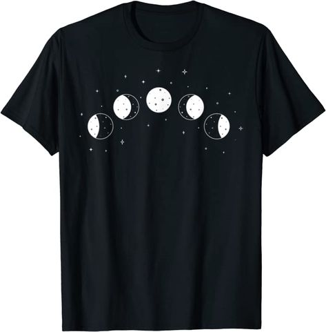 Moon Phases T-Shirt Moon Phase Necklace In Metal, Moon Phases Tshirt, White Cotton T-shirt With Moon Print, Cotton T-shirt With Moon Print In Relaxed Fit, Casual Cotton T-shirt With Moon Print, Moon Phases, Branded T Shirts, Top Styles, Moon