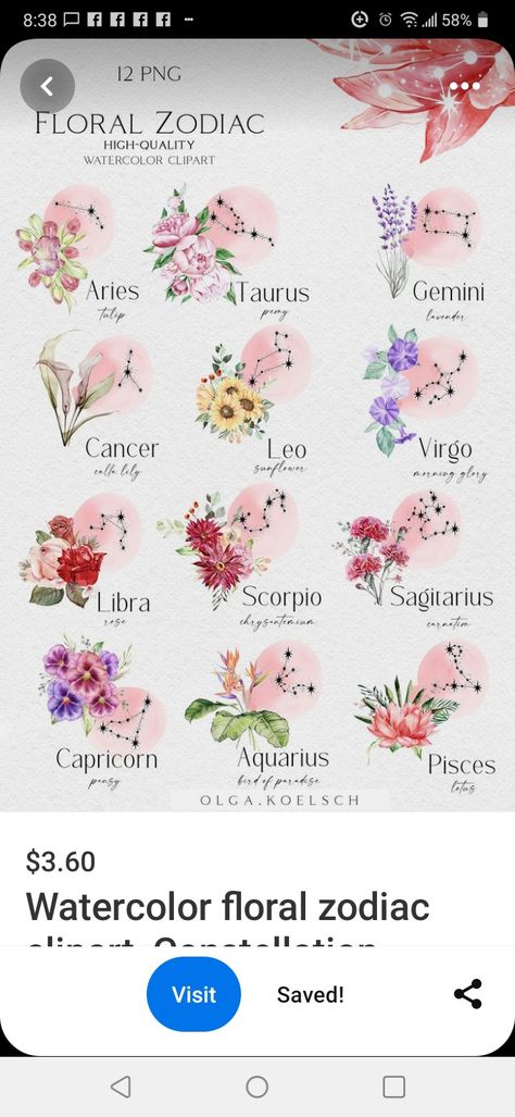 Floral Zodiac, Scorpio And Libra, Leo And Virgo, Taurus And Gemini, Morning Glory, Watercolor Clipart, Floral Watercolor, Zodiac Sign, Zodiac Signs