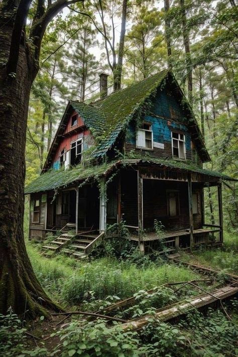 Green Apocalypse, Abandoned Cottage, Abandoned Cabin, Two Story Cottage, Creepy Old Houses, Tiny House Camper, Abandoned Churches, Abandoned Homes, Old Abandoned Houses