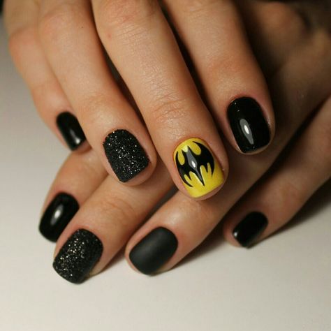 Batman Nail Art, Superhero Nails, Comic Nails, Batman Nails, Mens Nails, Bright Nails, Simple Nail, Short Nail Designs, Art Simple