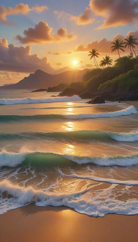 Oil painting of hawaii panoramic lush tropical beach - AI creation Hawaii Tropical, Tropical Beach, Lush, Hawaii, Oil Painting