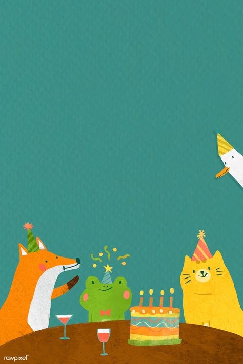 Animal doodle birthday celebration vector | premium image by rawpixel.com / Toon Birthday Iphone Wallpaper, Happy Birthday Illustration, Tree Doodle, Party Frame, Iphone Wallpaper Cat, Frog Wallpaper, Mobile Phone Wallpaper, Doodle Frame, Birthday Cartoon