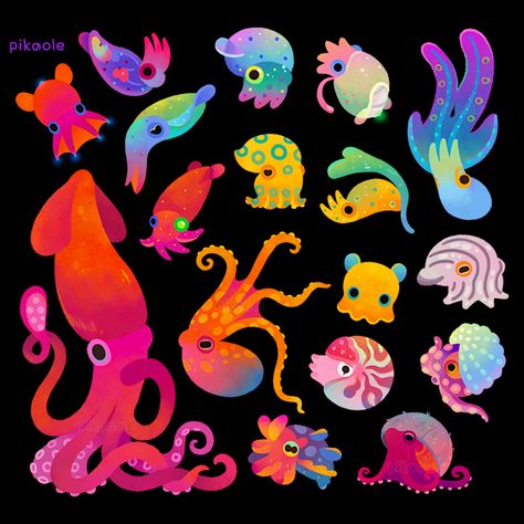 @pikaole • Instagram photos and videos Sea Creatures Art, Cute Animal Drawings Kawaii, Arte Inspo, Dessin Adorable, Arte Animal, 판타지 아트, Cute Little Drawings, Cute Animal Drawings, Cute Creatures