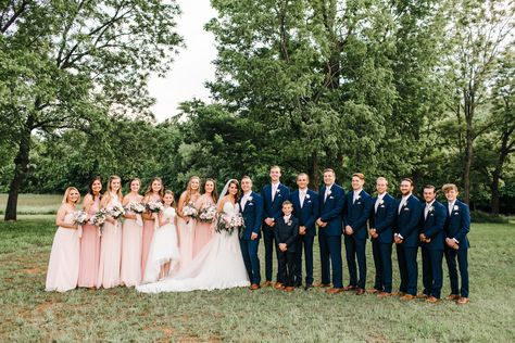 Navy Suit Wedding With Bridesmaid, Navy Blue And Pink Suit Bridesmaid Dresses, Bridesmaid Dresses With Navy Groomsmen, Navy Groomsman, Blue Tux Wedding, Bridesmaid Dresses Blush, Navy Groomsmen Suits, Navy Blue Groom, Navy Groomsmen