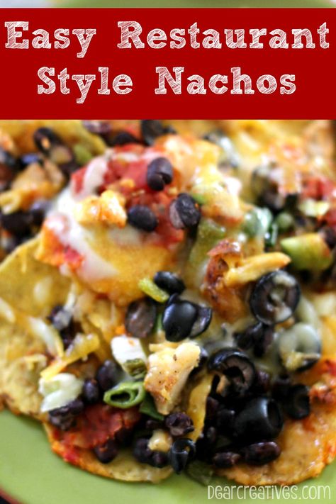 Easy Recipe Restaurant Style Nachos Restaurant Style Nachos, Nachos Restaurant, Chicken Nachos Recipe, Pre Cooked Chicken, Olive Relish, Chicken Nachos, Cook Chicken, Nachos Recipe, Cook Chicken Breast