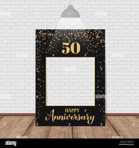 Download this stock vector: Happy 50th Anniversary photo booth frame. Photobooth props. Black and gold confetti birthday or wedding anniversary party decorations. Vector template - 2FKERY7 from Alamy's library of millions of high resolution stock photos, illustrations and vectors. Photobooth Illustration, 50th Anniversary Photo Booth, Frame Photobooth, Homemade Photo Booth, Wedding Anniversary Party Decorations, Happy 50th Anniversary, Photobooth Props, Anniversary Party Decorations, Confetti Birthday