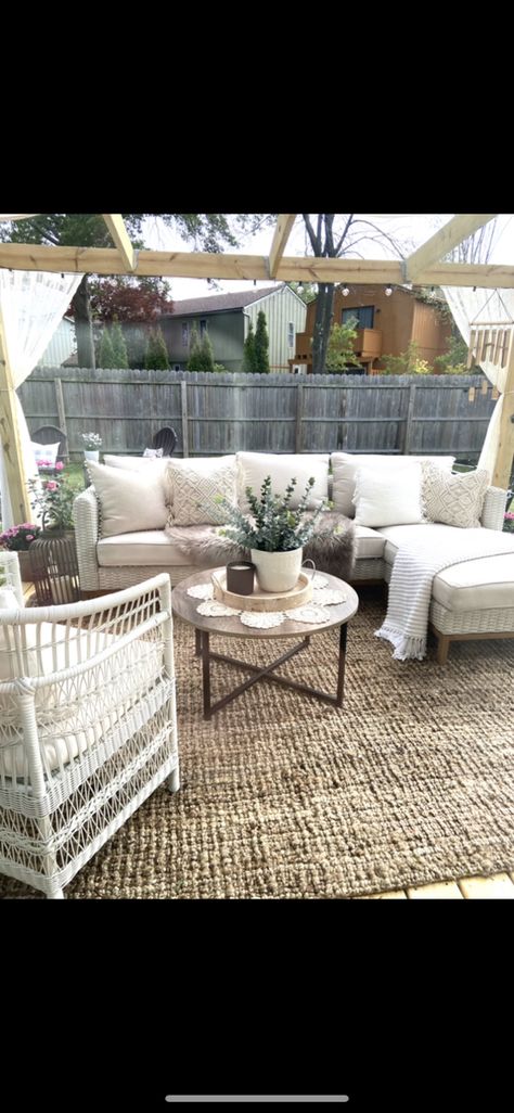 Neutral Farmhouse Boho Outdoor Patio Sectional Ideas Fall Front Porch Ideas, Boho Outdoor, Apartment Patio Decor, Patio Decorating Ideas On A Budget, Farmhouse Boho, Patio Sectional, Fall Front Porch, Outdoor Patio Decor, Farmhouse Fall