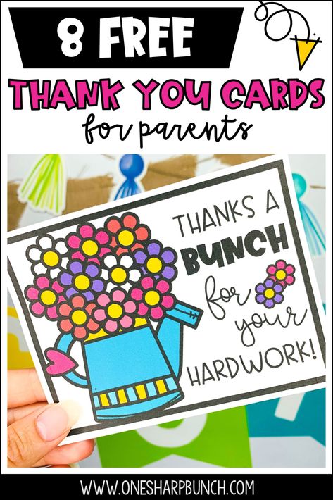 8 FREE Parent Thank You Cards from teachers! As your end of the year activities and distance learning come to a close, don’t forget to thank your classroom families with these thank you cards for parents. Printable thank you notes include a cactus thank you card, sun thank you card, rainbow thank you card and flower bunch thank you card. Thank You To Parents, Parent Volunteers Gifts, Thanksgiving Math Games, Teacher Thank You Notes, Halloween Math Games, Thank You Poster, Printable Thank You Notes, End Of The Year Activities, Notes Printable