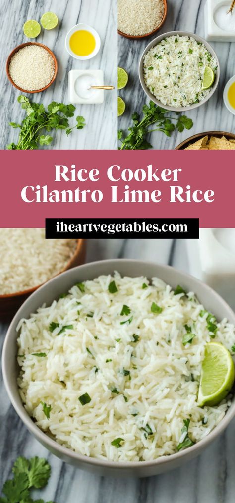 This rice cooker cilantro lime rice recipe is a delicious side dish for your favorite tacos, burritos, or fajitas! Best of all, it’s so easy to make it — you only need 5 ingredients! Cilantro Lime Rice In Rice Cooker, Cilantro Lime Rice Recipe, Lime Rice Recipes, Cilantro Rice, Rice Cooker Recipes, Tacos Burritos, Vegetable Side Dishes Recipes, Lime Rice, Cilantro Lime Rice