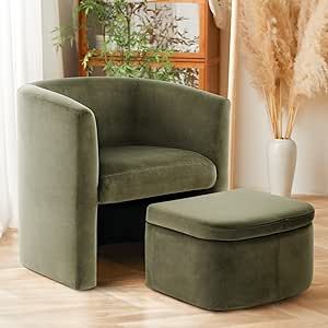 Seat For Bedroom, Green Velvet Barrel Chair, Chair With Storage, Barrel Accent Chair, Reading Spaces, Storage Chair, Reading Chair, Ottoman In Living Room, Upholstered Storage