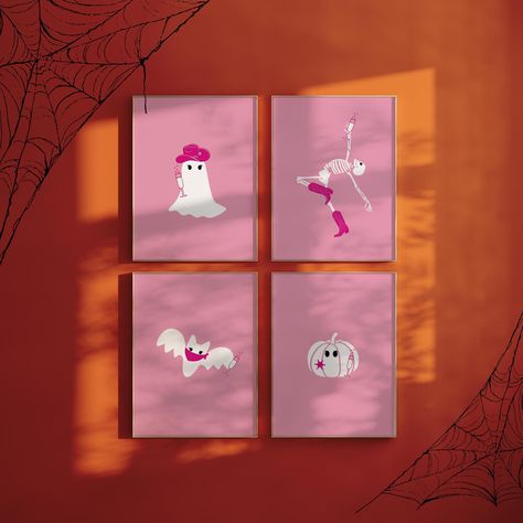 PINK HALLOWEEN COWGIRLS Print set - Pastel Decor, Dancing Skeletons, Ghosts, Pumpkin, Bat, Spooky Girly artCollege Halloween & alcohol Decor Printable art pieces are a fun, affordable way to transform any space with your personal touch. Whether it's your dorm room, kitchen, home office, or living area, printable artwork allows you to effortlessly add personality and style. Plus, they make thoughtful, customizable gifts for friends and family, perfect for occasions such as Christmas, College, New home, Mother's Day, Birthday Gift for Her and Gifts for friends. 🌺IMPORTANT: This listing is for a digital download only. No physical item will be mailed to you--simply print the files yourself at home, through an online service, or at your favourite local print shop. It's super easy and fun! WHAT Pink Halloween Decorations Outdoor, Pink Halloween Decor Living Room, Pink Halloween Home Decor, Pinkoween Decor, Pink Halloween Prints, Halloween Room Decor Pink, Alcohol Decor, Halloween Alcohol, Cowgirl Halloween