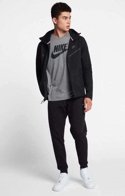 Nike Black Techwear Track Jacket, Black Long Sleeve Nike Outerwear, Nike Urban Black Outerwear, Nike Black Sports Outerwear, Black Fleece-lined Windbreaker For Streetwear, Bomber Jacket, Nike, Mens Outfits, My Style