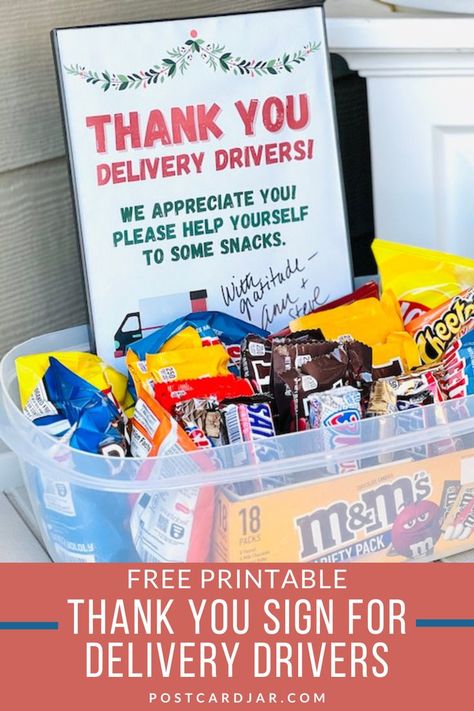 Free Printable Thank You Sign for Delivery Drivers Thanking Delivery Drivers, Sign For Delivery Drivers Snacks, Ups Driver Gift Ideas, Amazon Driver Thank You, Delivery Driver Thank You Printable Free, Note For Delivery Driver Printable, Delivery Driver Snack Basket Printable, Delivery Driver Thank You Printable, Thank You Sign For Delivery Drivers