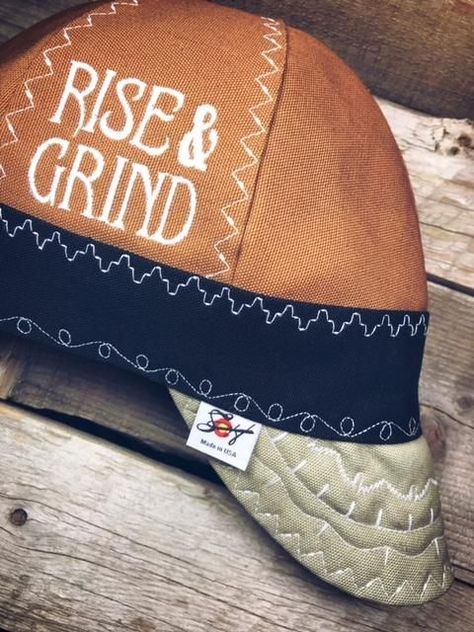 Rise & Grind Embroidered PreWashed Canvas Welding Cap How To Sew Welding Caps, Welding Hat Pattern Free, Welding Shirts, Welding Boots, Welding Cap Pattern, Custom Welding Caps, Diy Welder, Welding Clothes, Welding Hood