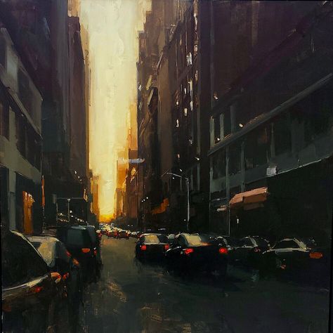 James Kroner Lindsey Kustusch, Color Of Night, Urban Painting, Ganesh Ji, Scenery Paintings, Glowing Art, City Painting, Magic Hour, Cityscape Art