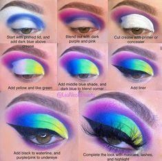 Bright Eyeshadow Looks, Colorful Eye Makeup Tutorial, Colourful Eyeshadow, Fantasy Core, Makeup 2024, 2022 Makeup, Rainbow Eye Makeup, Fantasy Make-up, Everyday Eyeshadow