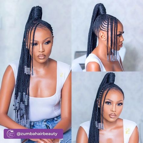 Cornrow Hairstyles With Bangs, New Braided Hairstyles 2024, Ghana Weaving Hairstyles 2024, Latest Braided Hairstyles 2024, Braided Cornrow Ponytail Hairstyles, Latest Hair Braids Styles 2024 For Women, Hair Styles With Beads, Beaded Cornrows, Braided Hairstyles With Bangs