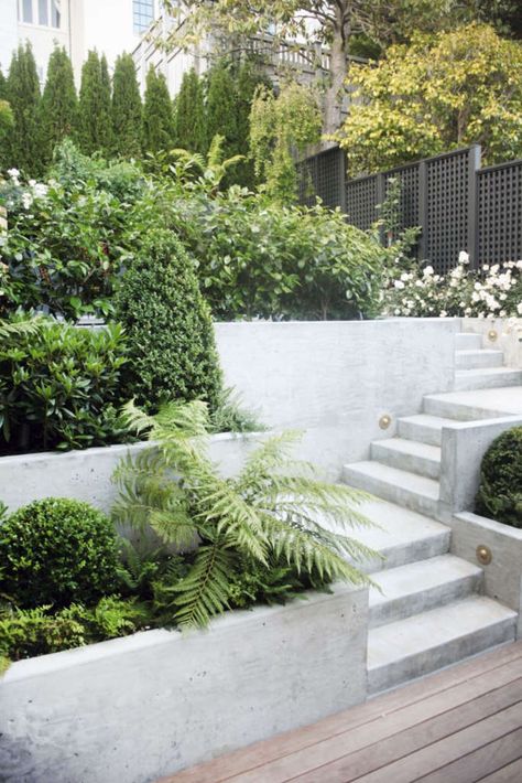 Coxhead House Garden - Gardenista Sloped Backyard Landscaping, Sloped Backyard, Garden Stairs, Desain Lanskap, Sloped Garden, Garden Steps, Concrete Steps, Have Inspiration, Front Yard Landscaping Design