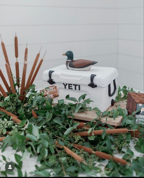 Classy Hunting Wedding, Duck Hunting Rehearsal Dinner, Mallard Duck Party Ideas, Turkey Hunting Grooms Cake, Duck Theme Wedding, Duck Hunting Grooms Cake, Duck Grooms Cake, Hunting Grooms Cake, Duck Hunting Wedding