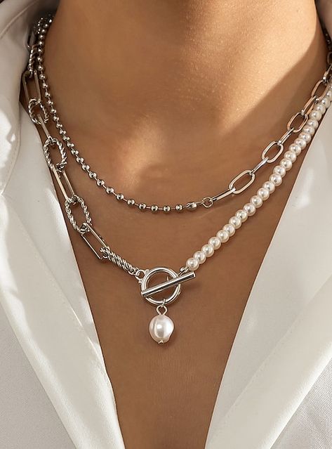 Chain Stack, Saturn Necklace, Buckle Necklace, Pearl Chain Necklace, Stacked Necklaces, Toggle Necklace, Pearl Pendant Necklace, Pearl Charms, Pearl Chain