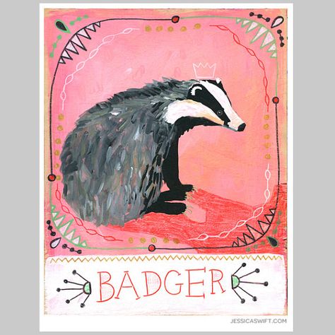 Animal Totem Print - Badger Badger Drawing Easy, Badger Art, Badger Illustration, Mama Earth, Animal Doodles, Animal Totem, Honey Badger, Beneath The Surface, Spring Art